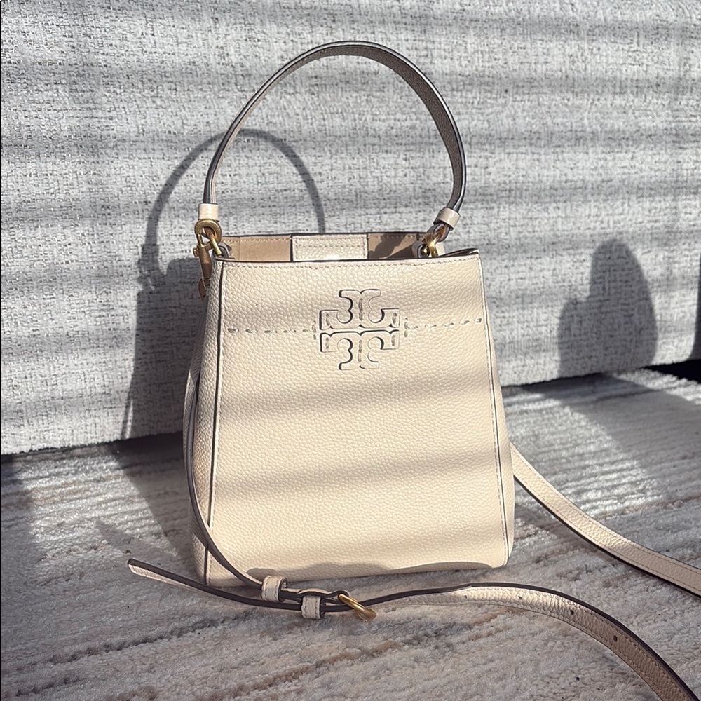 Tory Burch Cream Mini Bag with Logo and Crossbody Strap